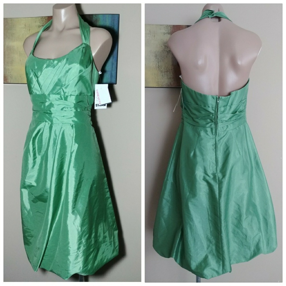 DAVID'S BRIDAL CLOVER PLEATED HALTER DRESS 10